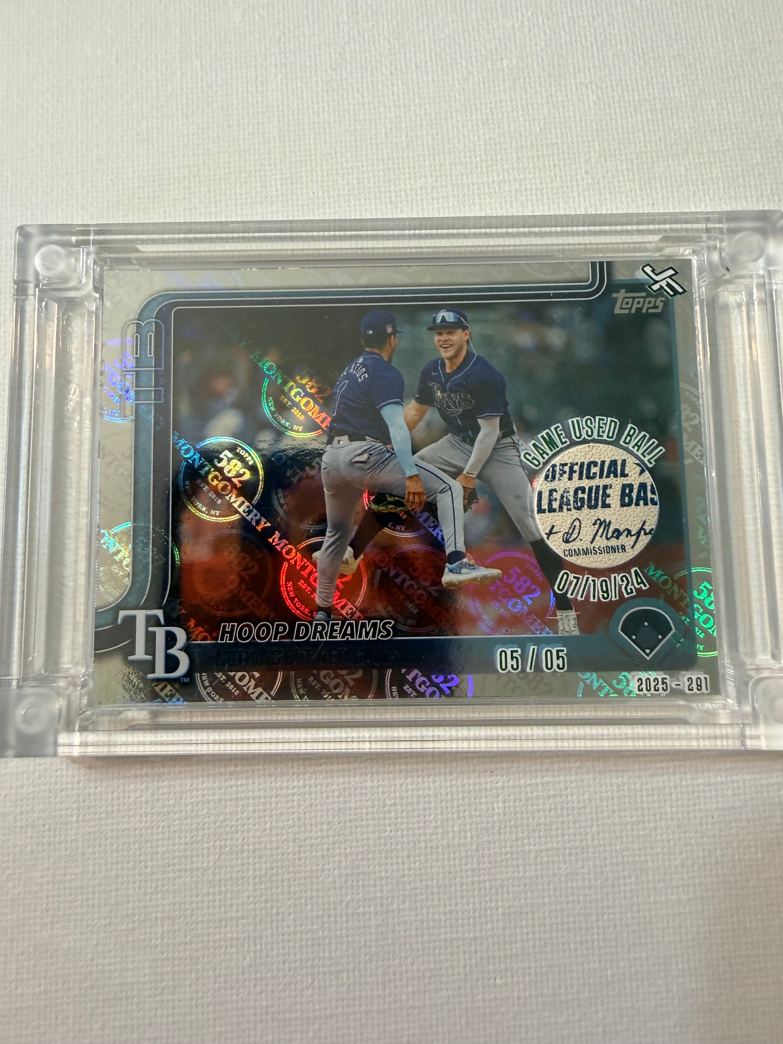 2025 Topps "Game Used Ball" Relic Black Parallel featuring Taylor Walls and José Caballero (#05/05)