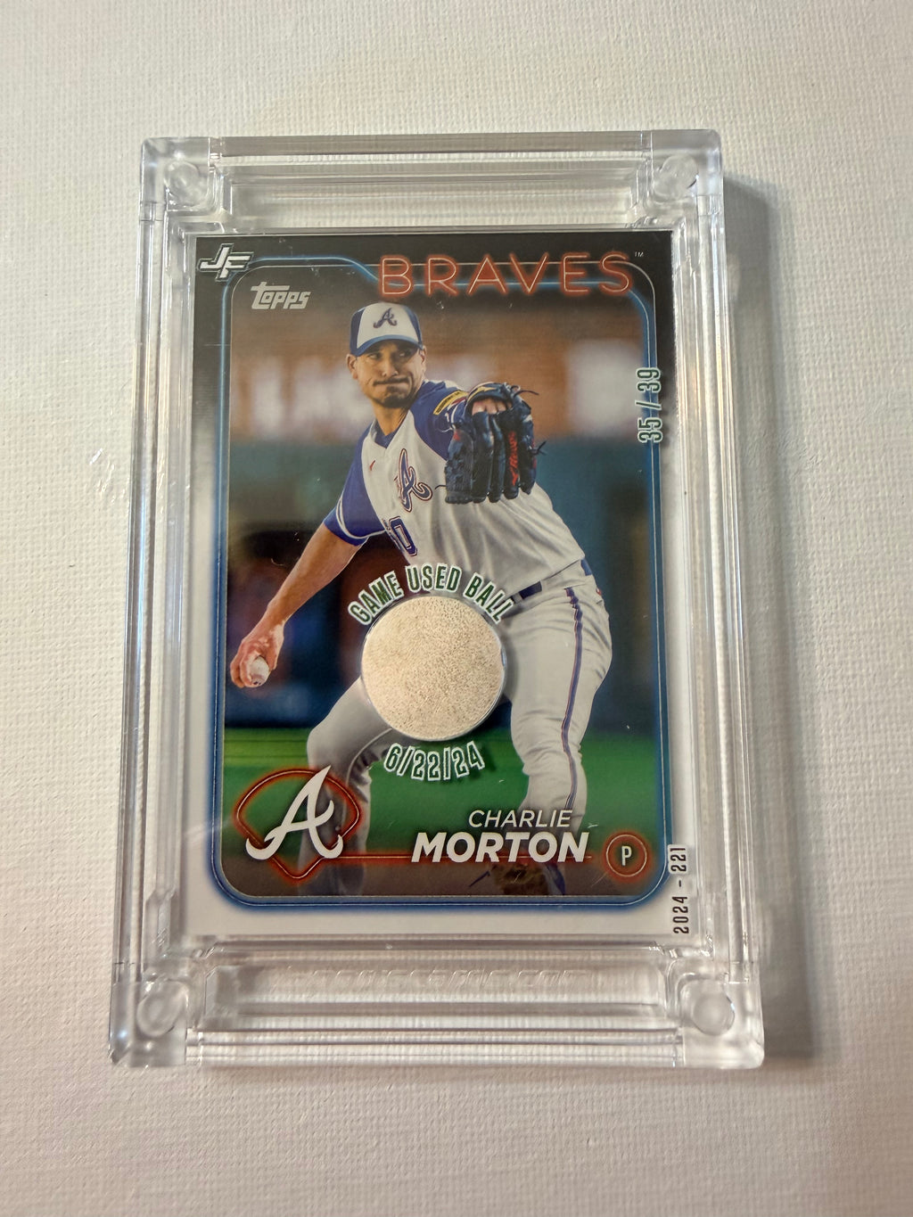 2024 Topps Series 1 Charlie Morton "Game Used Ball" Relic Black Parallel (#35/39)