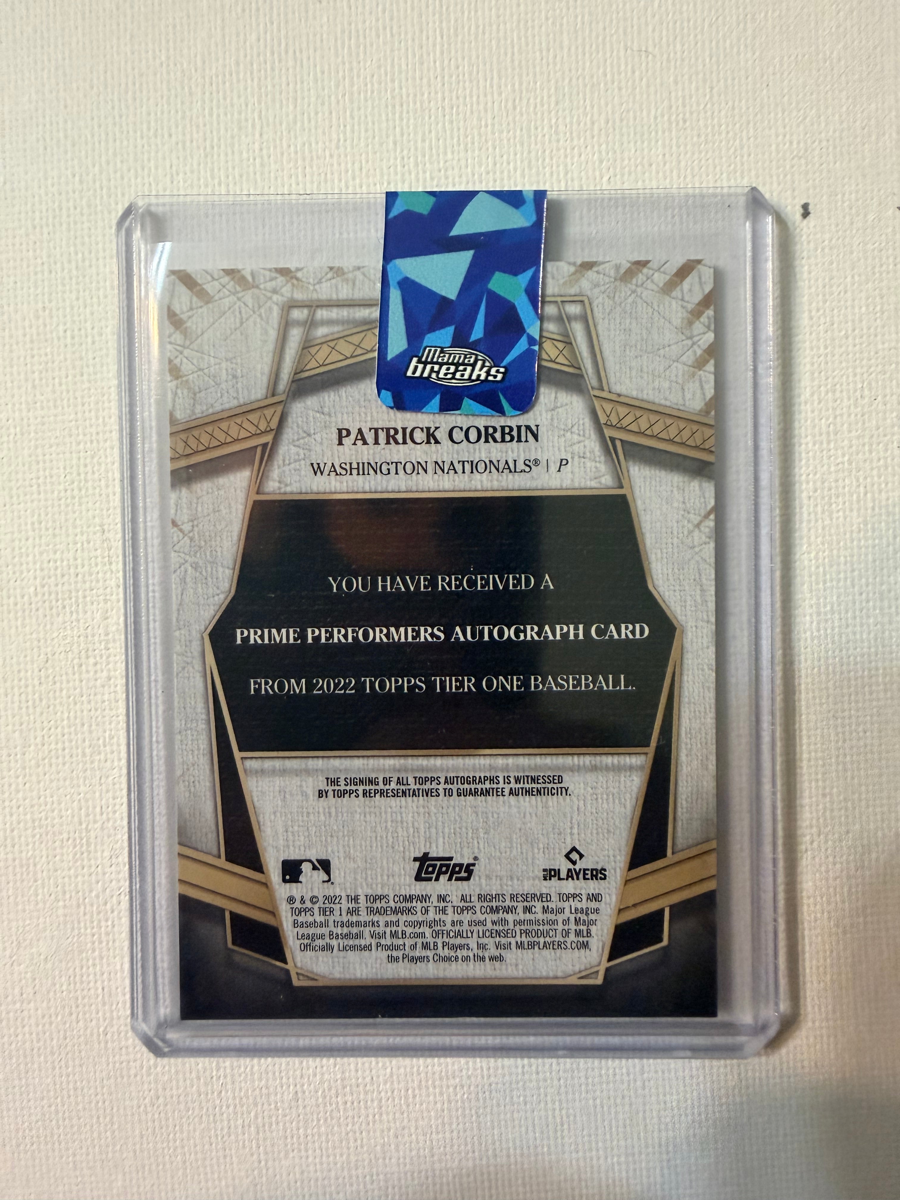 Patrick Corbin Signed Tops Tier On Baseball: 219/299