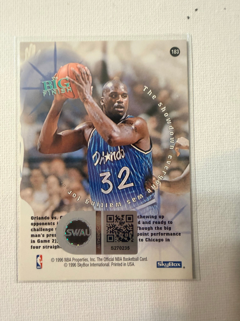 Shaq Signed 1996 Skybox "The Bog Finish"